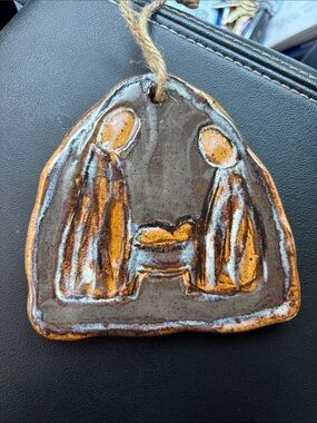 Etta B pottery:   Nativity Ornament in Brown and Amber - Rustic Holiday Accent